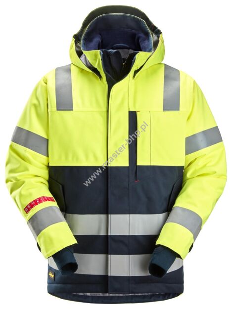 Snickers 1162 Kurtka wodoodporny odblaskowa ProtecWork ocieplana z kapturem, EN 20471/3